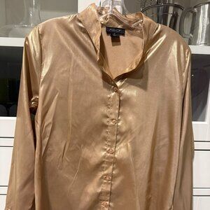 AS by DF Rose Gold Button Up Blouse with Flutter Cuff